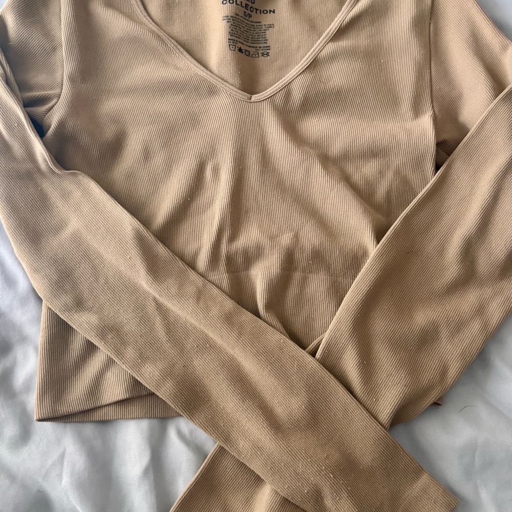 The Limited Tan Long Sleeve Fitted Bodysuit